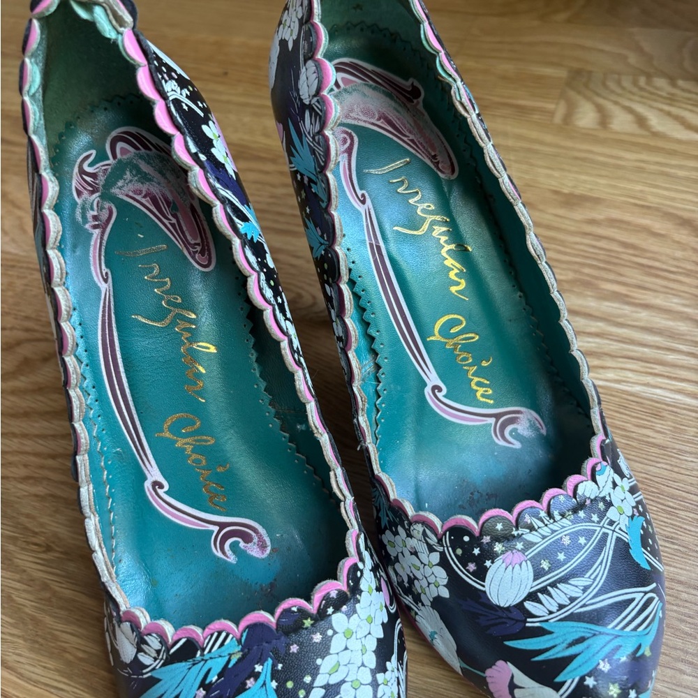 Irregular Choice Black Heels with Pink and White Floral Design - Picture 9 of 11